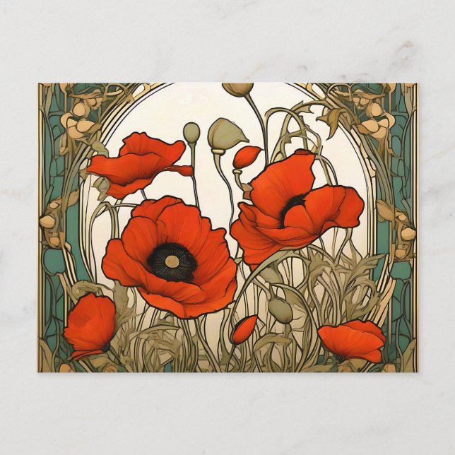 Art Nouveau Poppies Flowers Postcard (Front)