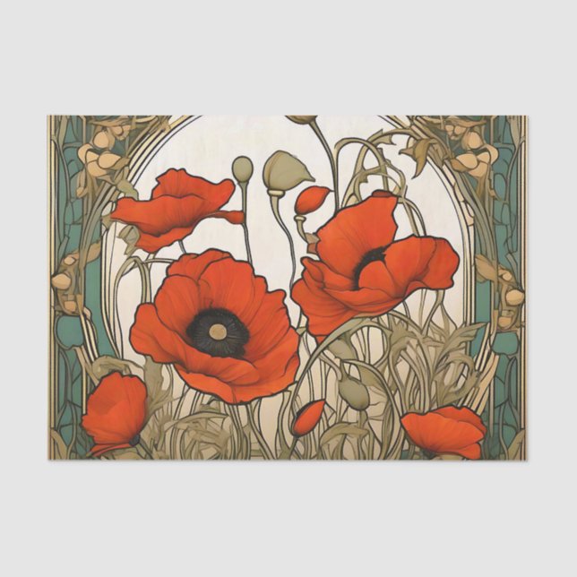 Art Nouveau Poppies Flowers Tissue Paper (Front)