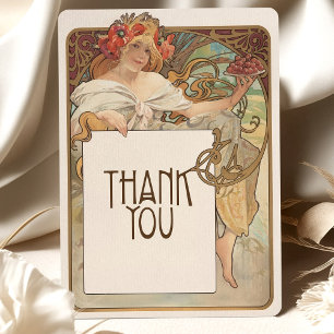 Art Nouveau Poppies Grapes Thank You Card