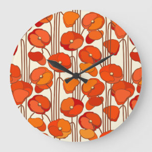 Art Nouveau Poppies Wall Clock