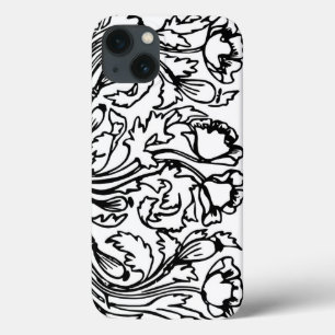 Art nouveau poppy floral black white elegant  iPhone 13 case
