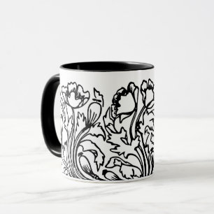 Art nouveau poppy floral black white elegant mug