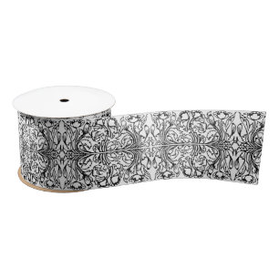 Art nouveau poppy floral black white elegant  satin ribbon