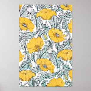 Art nouveau poppy flower pattern art deco SMALL Poster