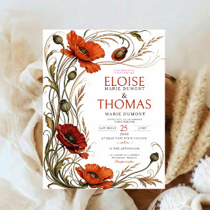 Art Nouveau Poppy Wedding Botanical Floral Wedding Invitation