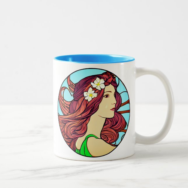 Art Nouveau Portrait of a Woman with Red Hair  Two-Tone Coffee Mug (Right)