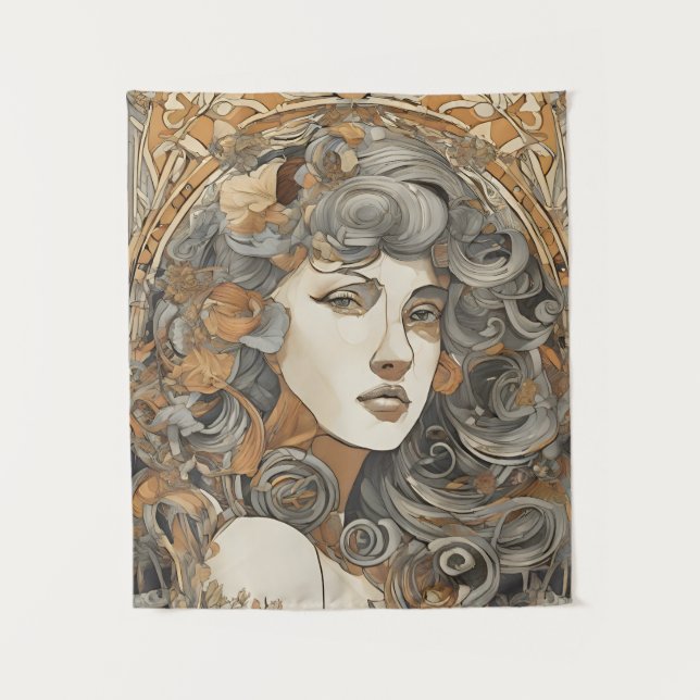 Art Nouveau Portrait Vintage Female Illustration Tapestry (Front)