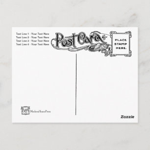 Art Nouveau Post Card back, Customisable Front