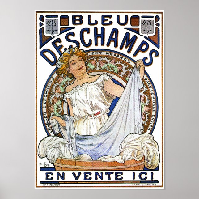 Art Nouveau Poster Bleu Deschamps by Mucha (Front)