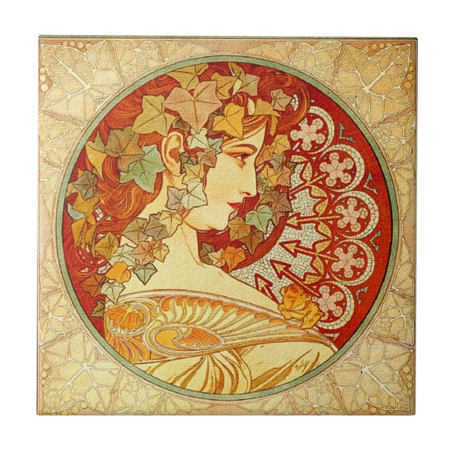 Art Nouveau Poster Design Ceramic Tile (Front)