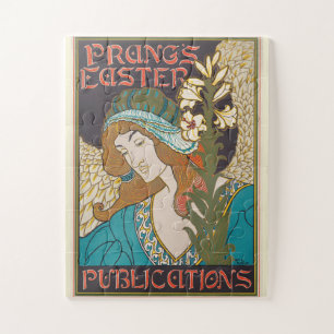 Art Nouveau Prang's Easter Winged Woman Lily Art Jigsaw Puzzle