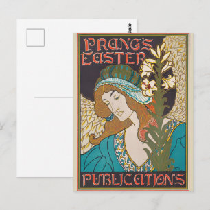 Art Nouveau Prang's Easter Winged Woman Lily Art Postcard