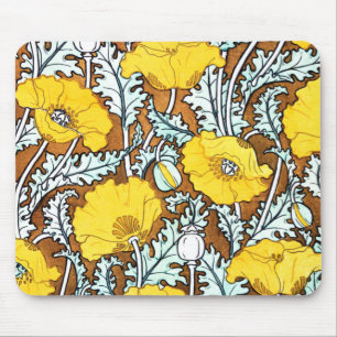 Art Nouveau pretty yellow poppies pattern Mouse Mat