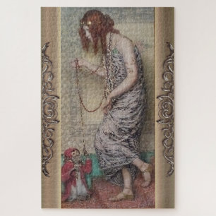 Art nouveau princess and her monkey painting jigsaw puzzle