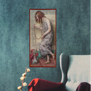 Art nouveau princess and her monkey painting poster