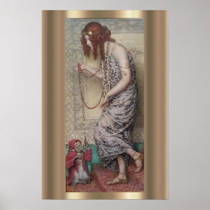 Art nouveau princess and her monkey painting poster