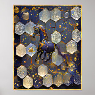 Art Nouveau Purple Gold Fantasy Horse Design Poster