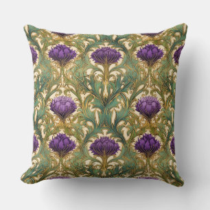 Art Nouveau purple gold thistle pattern Cushion
