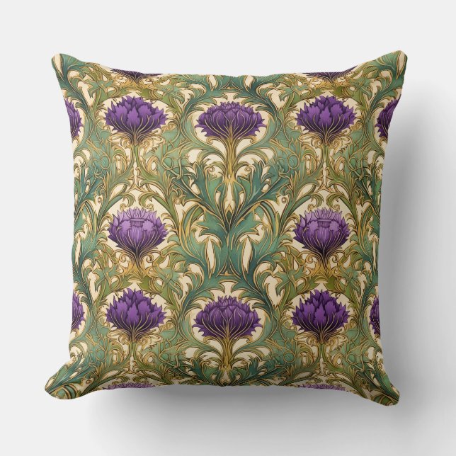 Art Nouveau purple gold thistle pattern Cushion (Front)