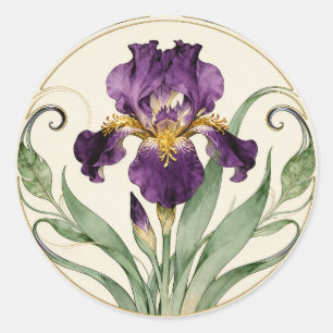 Art Nouveau Purple Iris Classic Round Sticker