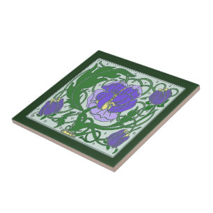 Art Nouveau Purple Peony Ceramic tile