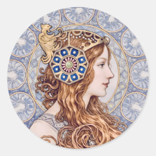 Art Nouveau Queen Portrait Classic Round Sticker