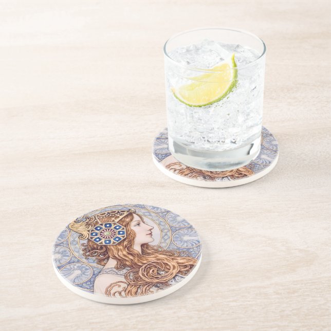 Art Nouveau Queen Portrait Coaster (Side)