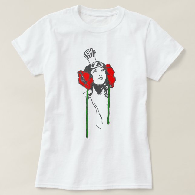 Art Nouveau Queen Red Poppies Ozma of Oz T-Shirt (Design Front)