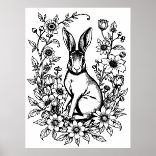 Art Nouveau Rabbit Coloring Poster 2