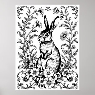 Art Nouveau Rabbit Coloring Poster 3