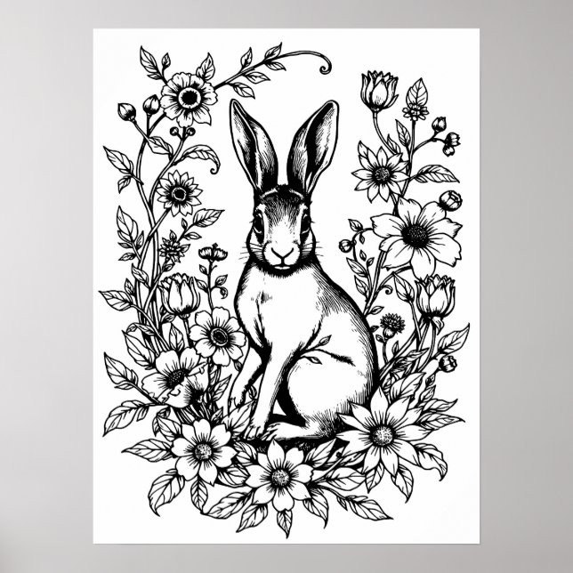 Art Nouveau Rabbit Colouring Poster 2 (Front)