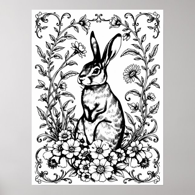 Art Nouveau Rabbit Colouring Poster 3 (Front)