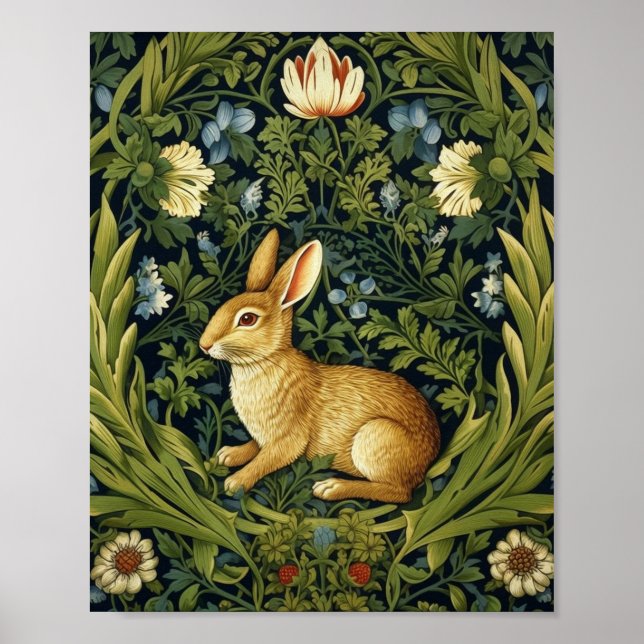 Art nouveau rabbit in the garden poster (Front)