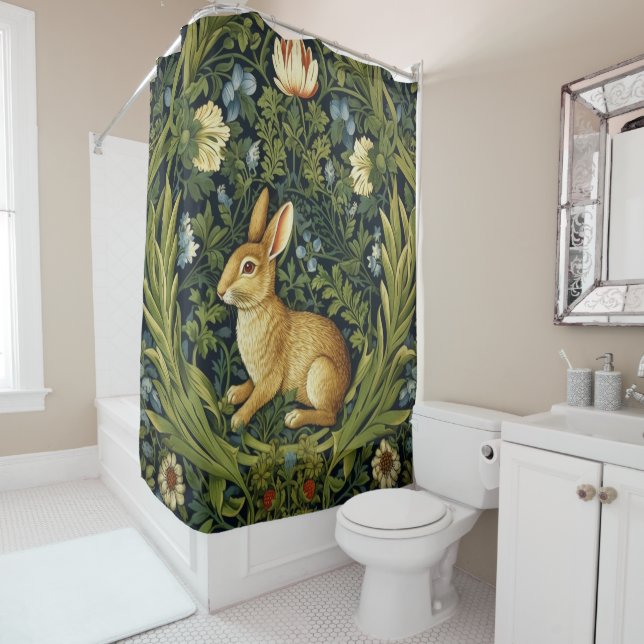 Art nouveau rabbit in the garden shower curtain (In Situ)