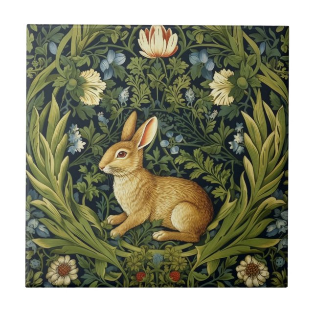 Art nouveau rabbit in the garden tile (Front)