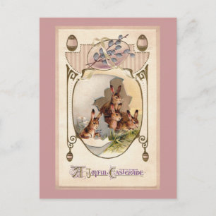 Art Nouveau Rabbits in Giant Easter Egg Holiday Postcard