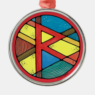 Art Nouveau Raidho Rune of Balance Metal Tree Decoration