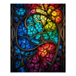 Art Nouveau Rainbow Stained Glass Filigree Poster