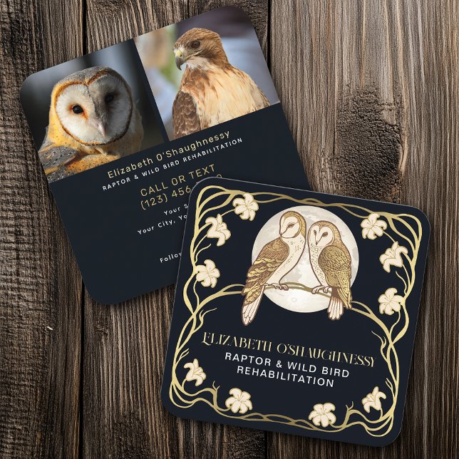 Art Nouveau Raptor Bird Rehabilitation Square Business Card (Creator Uploaded)