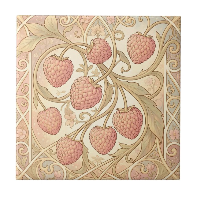 Art Nouveau Raspberry Pattern Tile (Front)