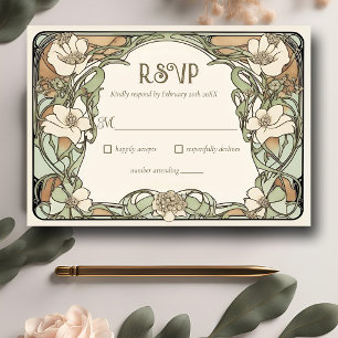 Art Nouveau Realistic Floral Wedding Response Card