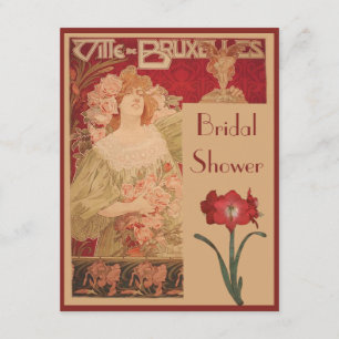 Art Nouveau Red Amaryllis & Lady Bridal Shower Invitation