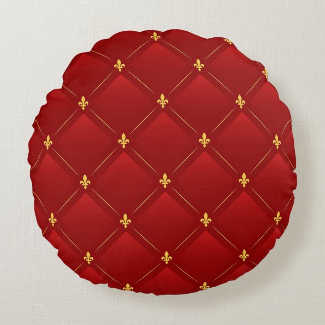 Art Nouveau red and gold holiday Round Cushion (Front)