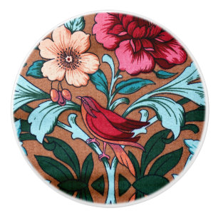 Art Nouveau Red Bird Ceramic Knob