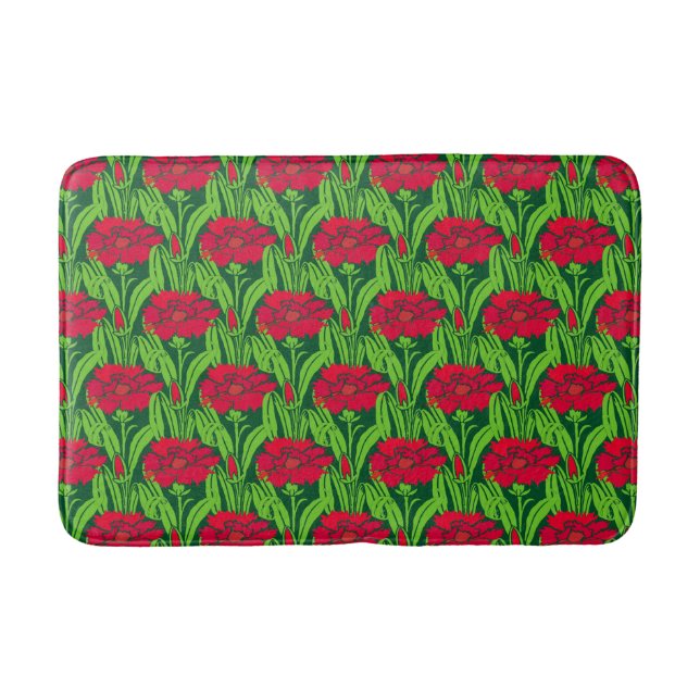 Art Nouveau red Carnations floral damask Bath Mat (Front)