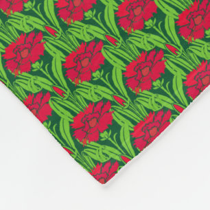 Art Nouveau red Carnations floral damask Fleece Blanket