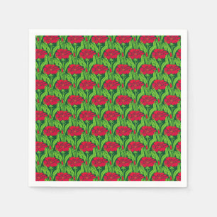Art Nouveau red Carnations floral damask Napkin
