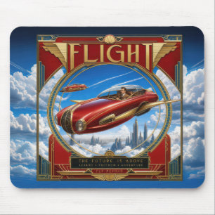 Art Nouveau Red Flying Car Mouse Mat