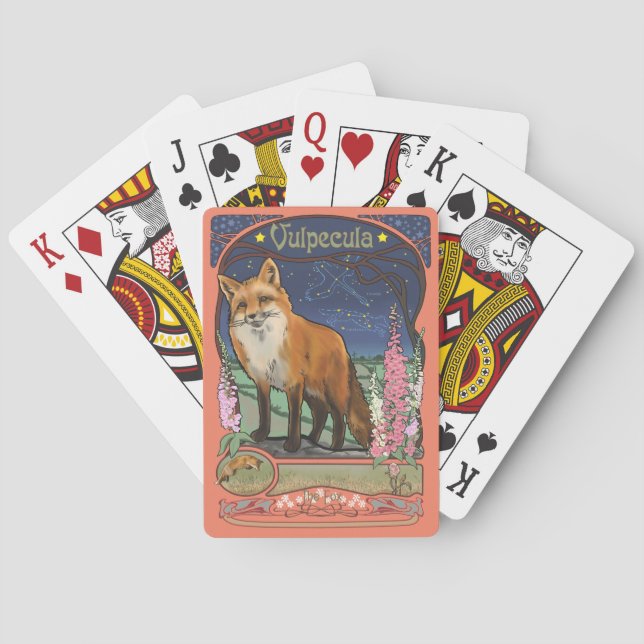 Art Nouveau Red Fox and Flowers Playing Cards (Back)