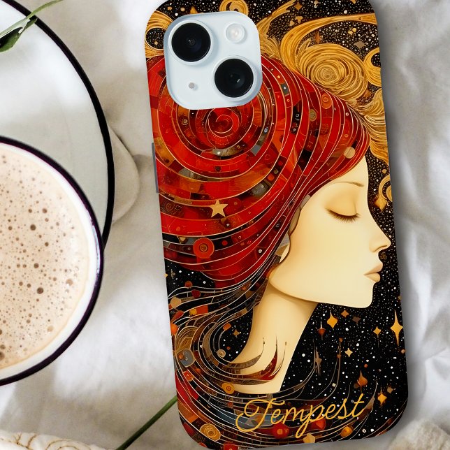 Art Nouveau Red Gold Cosmic Mosaic Personalised  Case-Mate iPhone Case (Creator Uploaded)
